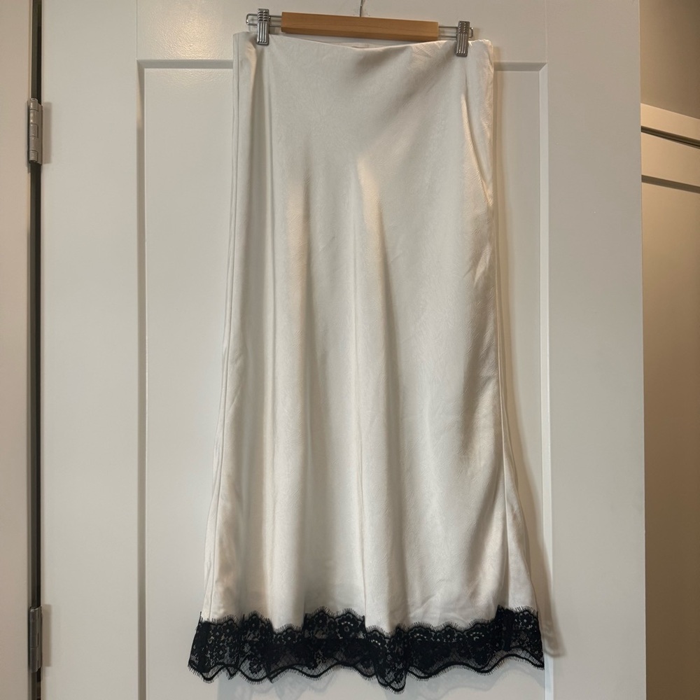 Target A New Day White Maxi Slip Skirt with Black Lace Hem